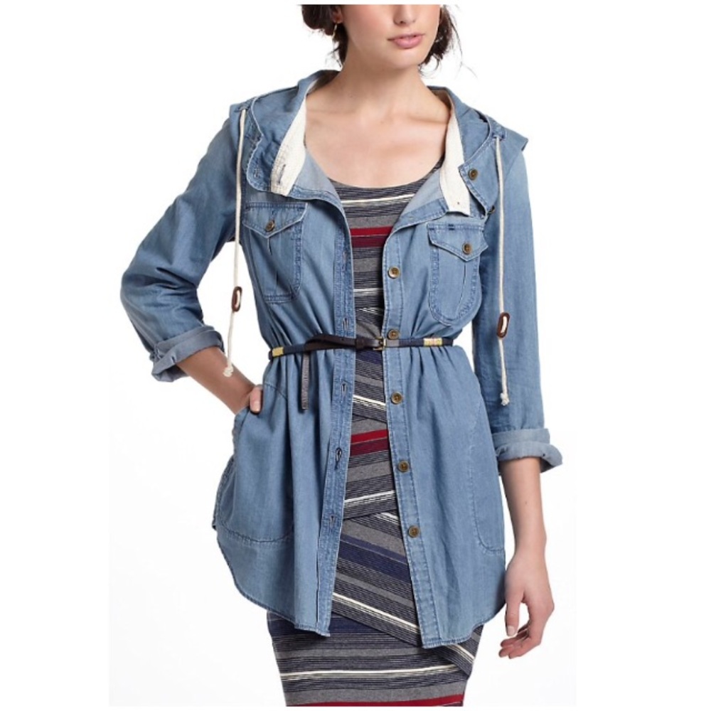 Anthropologie Hooded Chambray Jacket/Button Down - Picture 2 of 16